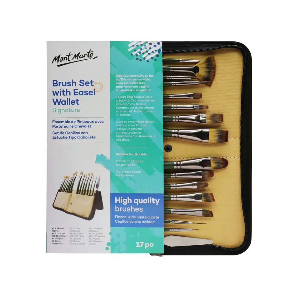 Mont Marte Signature Brush Set with Easel Wallet 17pc