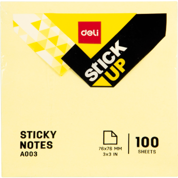 Sticky Notes 3”×3” 100 Sheets Yellow Deli - A00353