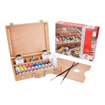 Acrylic colour wooden box Basic | 10 x 40 ml + accessories - Van Gogh