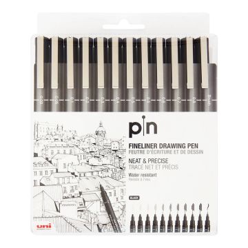 Uni Pin Fineliner Drawing Pen Set of 12