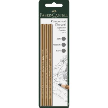 Faber Castell Pitt compressed charcoal pencil,set of 3, soft, medium, hard
