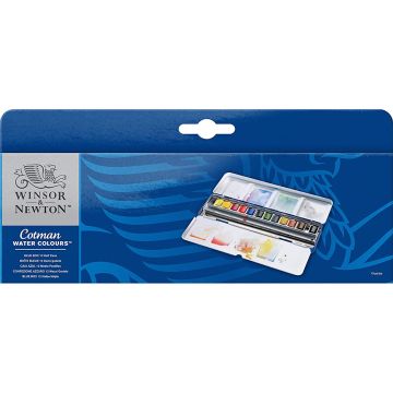 Winsor & Newton Cotman Watercolor Blue Box Set, 12 Half Pans