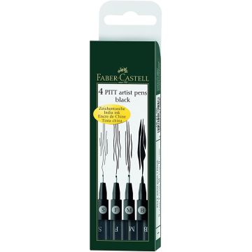 Pitt Artist PenÂ® India ink pen, wallet of 4 black Faber-Castell - 167100