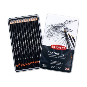 Derwent Graphic Drawing Pencils, Soft, Metal Tin of 12