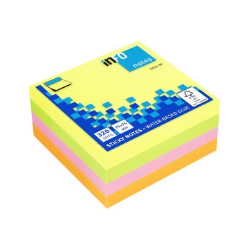 Note Pad 75x75mm Brilliant Col (Yl, Gr, Pk and Or) 320sht UPM - 565439