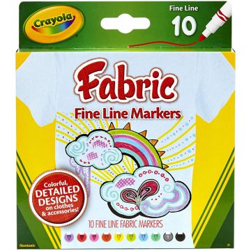Crayola Fine Line Fabric Markers, 10 Colors