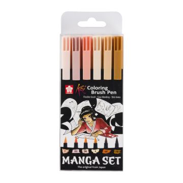 Unique Manga Colouring Brush Pens Set Of 6 Koi - 7654
