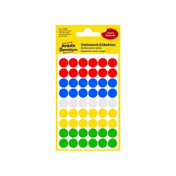 Asstd. Colour 12mm Coding Dots 270 St./pcs. 3088 Avery