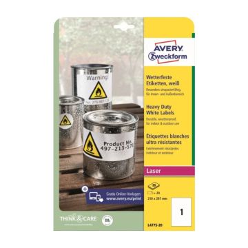 Label 210x297mm 20S Weatherproof LC Avery