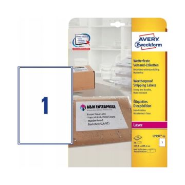 Weatherproof Shipping Labels 199.6 x 289.1mm 25S Avery