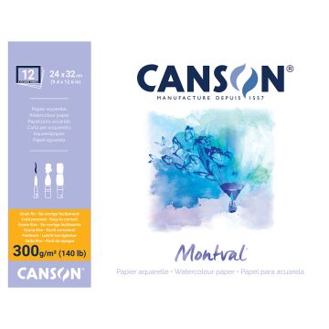 Canson montval watercolour pad 300 g glued 4 sides - 24 x 32 cm