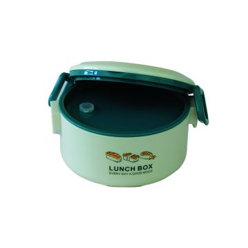 Lunch Box With Container Round White with Blue