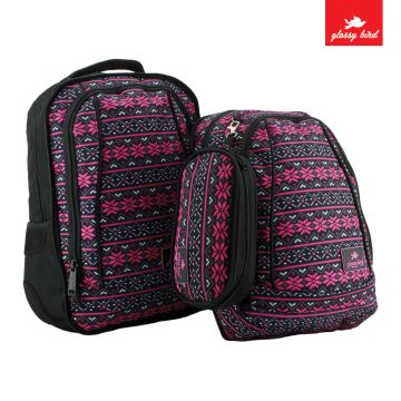 Backpack Glossy Bird Black Pink 2089