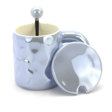 Ceramic Coffee or Tea Mug with Handle, Lid and  with Spoon - Blue