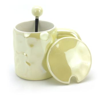 Ceramic Coffee or Tea Mug with Handle, Lid and  with Spoon - Yellow