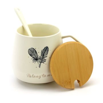 Ceramic Coffee or Tea Mug with Handle, Lid and  with Spoon - Belong to me