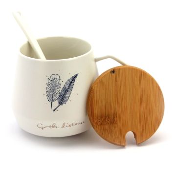 Ceramic Coffee or Tea Mug with Handle, Lid and  with Spoon - Go the distance