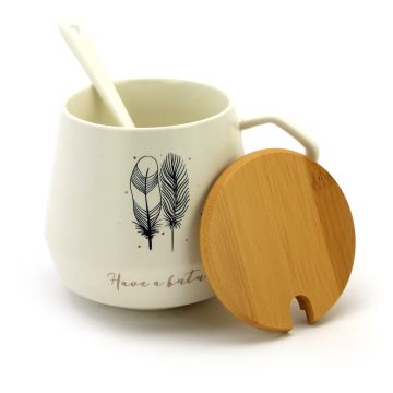 Ceramic Coffee or Tea Mug with Handle, Lid and  with Spoon - Have a buture