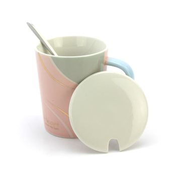 Ceramic Coffee or Tea Mug with Handle, Lid and  with Spoon - Heart