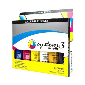 Daler-Rowney System 3 Acrylic Paint Set - Process Colors - 6 x 59ml