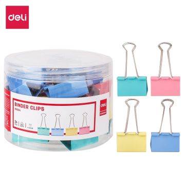 Smiling Binder Clips 41mm Four Colors 24 Clips Per Pack Deli - 8552A