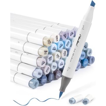 Ohuhu Honolulu 36 Gray Tone Colors Dual Tips Alcohol Art Markers - Brush & Chisel