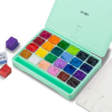 HIMI Gouache Paint Set, 24 Colors x 30ml Unique Jelly Cup Design  Green