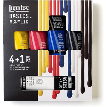 Liquitex BASICS Acrylic Paint Set, 4 x 75ml, 1 x 118ml - Essentials Paint Set