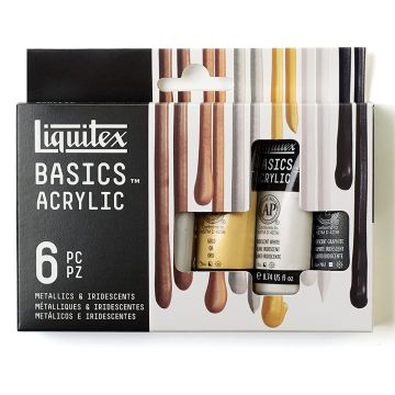 Liquitex Basics Acrylic Paint Set, 6 x 118ml - Metallic & Iridescent