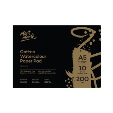 Mont Marte Cotton Watercolour Paper 200gsm A5 10 Sheets