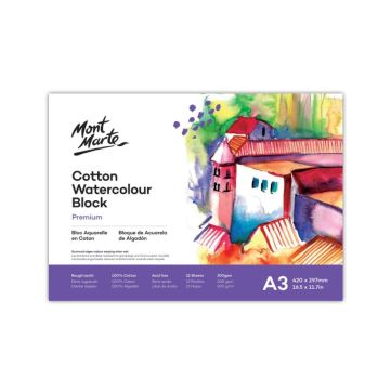 Mont Marte Cotton Watercolour Paper Pad 300gsm A3 12 Sht