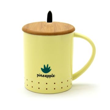 Fancy Ceramic Coffee or Tea Mug with Handle, Lid and  with Spoon - Pineapple