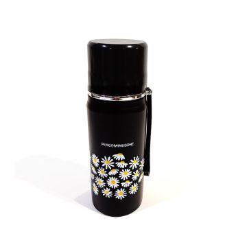 Water Bottle Black with yellow flowers design B - 420ML