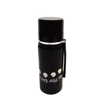 Water Bottle Black with yellow flowers design D - 420ML