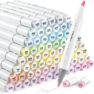 Ohuhu Honolulu 96 Pastel Colors Alcohol Art Markers - Sweetness & Blossoming - Brush & Chisel