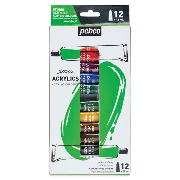 Pebeo High Viscosity Acrylics - Set of 12, Assorted Colors, 12 ml