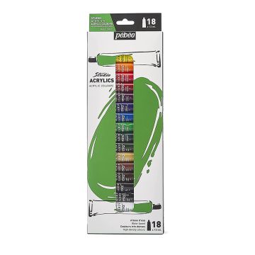 Pebeo High Viscosity Acrylics - Set of 18, Assorted Colors, 12 ml