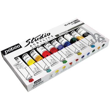 Pebeo Studio Acrylic Set, 10-Colors 20ml & 1 Free Brush