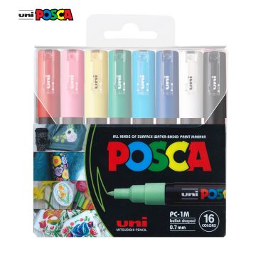 Uni Posca PC-1M Paint Marker Pen, Set of 16 Assorted Colours
