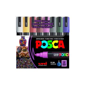 Uni Posca Coloring Markers set of 8 Dark Colours PC5M