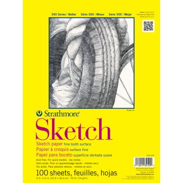Strathmore 350-109 Sketch Paper Pad 300 Series Tape-Bound 9" x 11"
