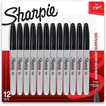 Sharpie Permanent Markers, Fine Point, Black, Set of 12