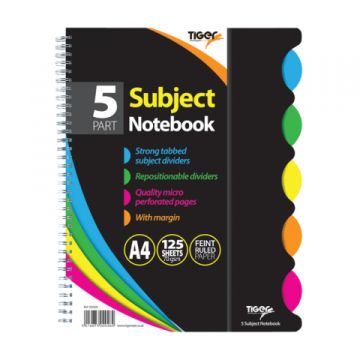 5 Subject Notebook Twin Wire A4 – TIGER