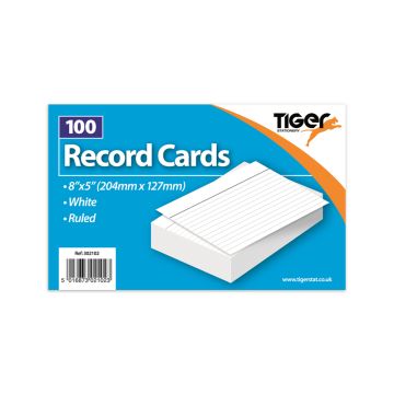 Record card white ruled 8x5 100sht 302102 Tiger