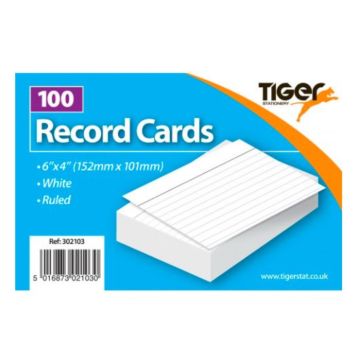 Record Cards White Ruled 6x4" 100Sh - Tiger 302103