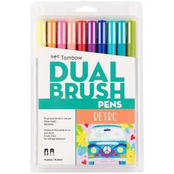 Tombow Dual Brush Pen Art Markers, 10C Set, Retro - 56217