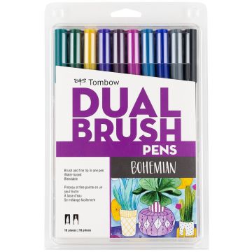 Tombow Dual Brush Pen Art Markers, 10C Set, Bohemian - 56218