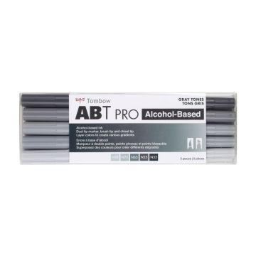 ABT PRO Alcohol-Based Art Markers, Gray Tones, 5-Pack