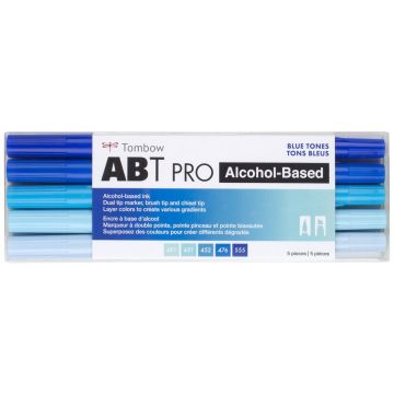 ABT PRO Alcohol-Based Art Markers, Blue Tones, 5-Pack
