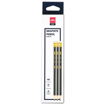Matte Graphite HB Pencil with Eraser 12 Pieces Dark Grey - Deli 20000